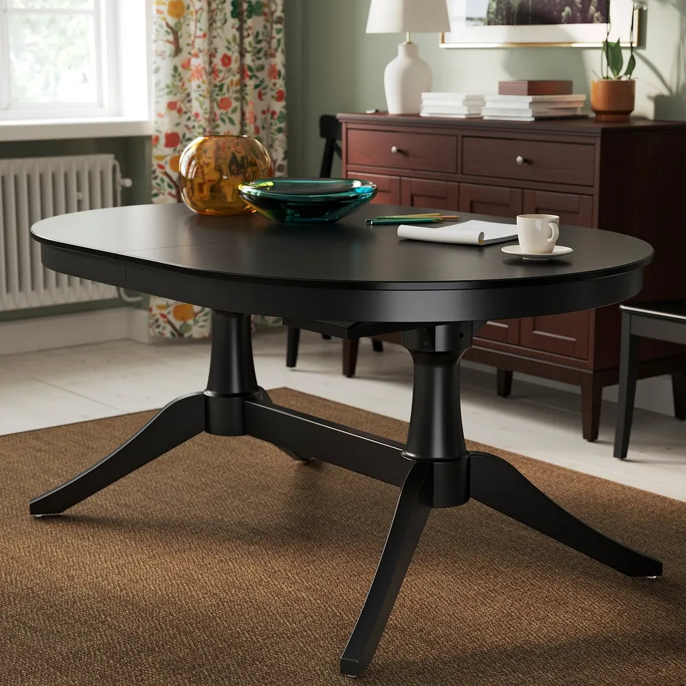 ROSENTORP / ROSENTORP Table and 6 chairs, black/black, 160/215x110 cm