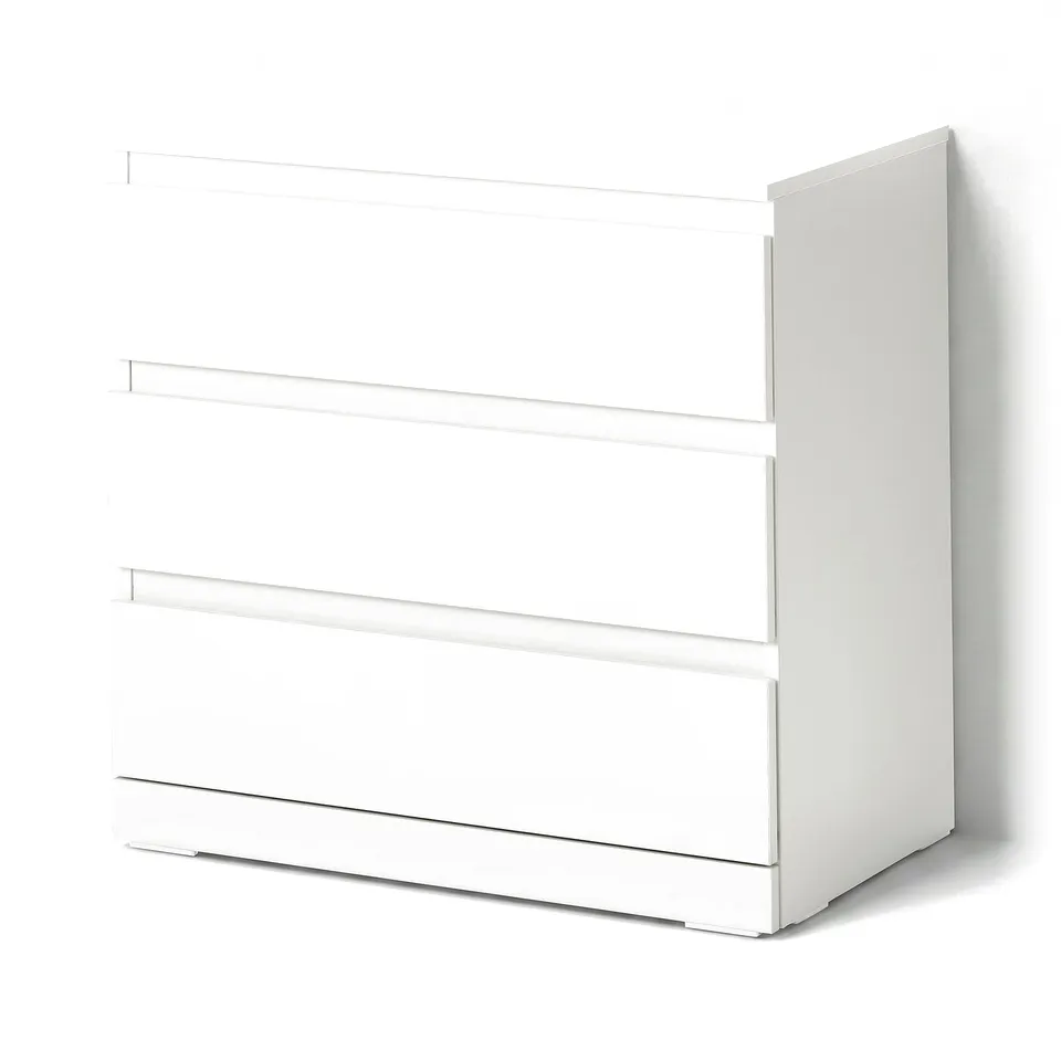 A white LILLBERGET 3-drawer chest. Its modern design sleek, integrated handles. The chest is rectangular with clean lines.