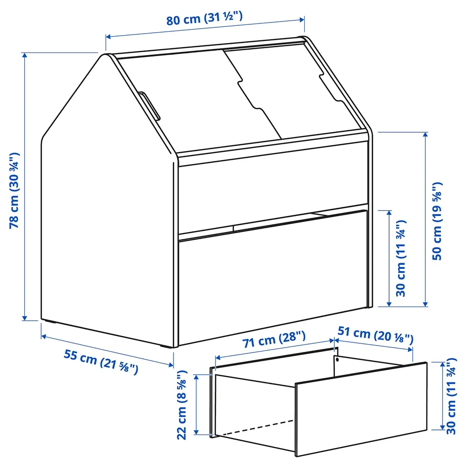 Illustration with measurements for the product: VITBJÖRN.
