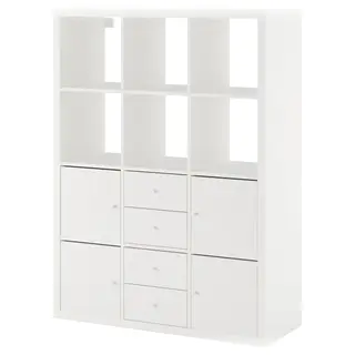 KALLAX shelving unit with 6 inserts, white, 112x147 cm