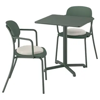 VISINGSÖ / VISINGSÖ table and 2 chairs, outdoor deep green/deep green Frösön/Duvholmen beige, 70x70 cm