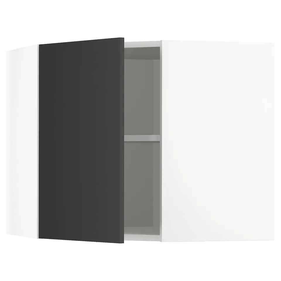 Modern kitchen cabinet, black METOD, rectangular with one shelf.