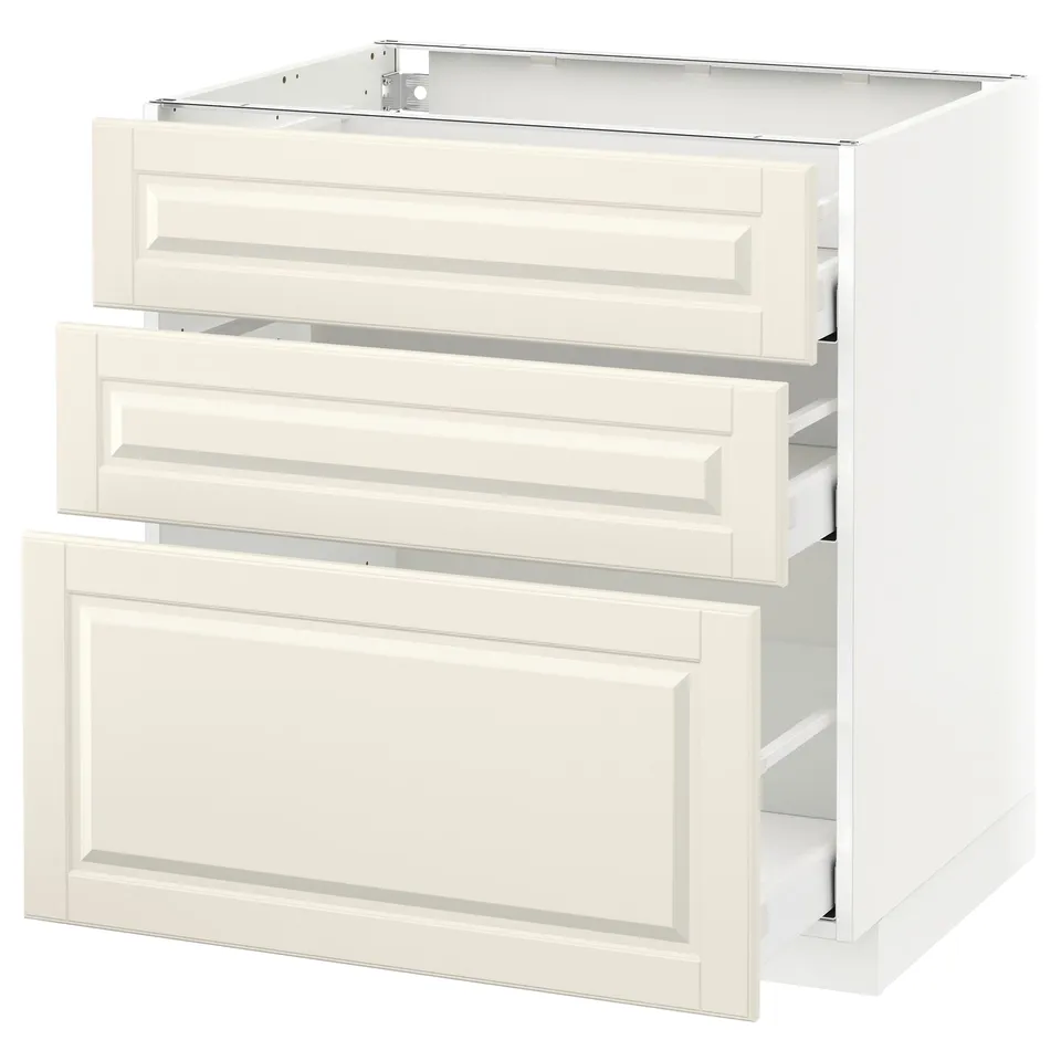 METOD kitchen cabinet, white with bevelled edges, 3 drawers, sturdy and modern design.