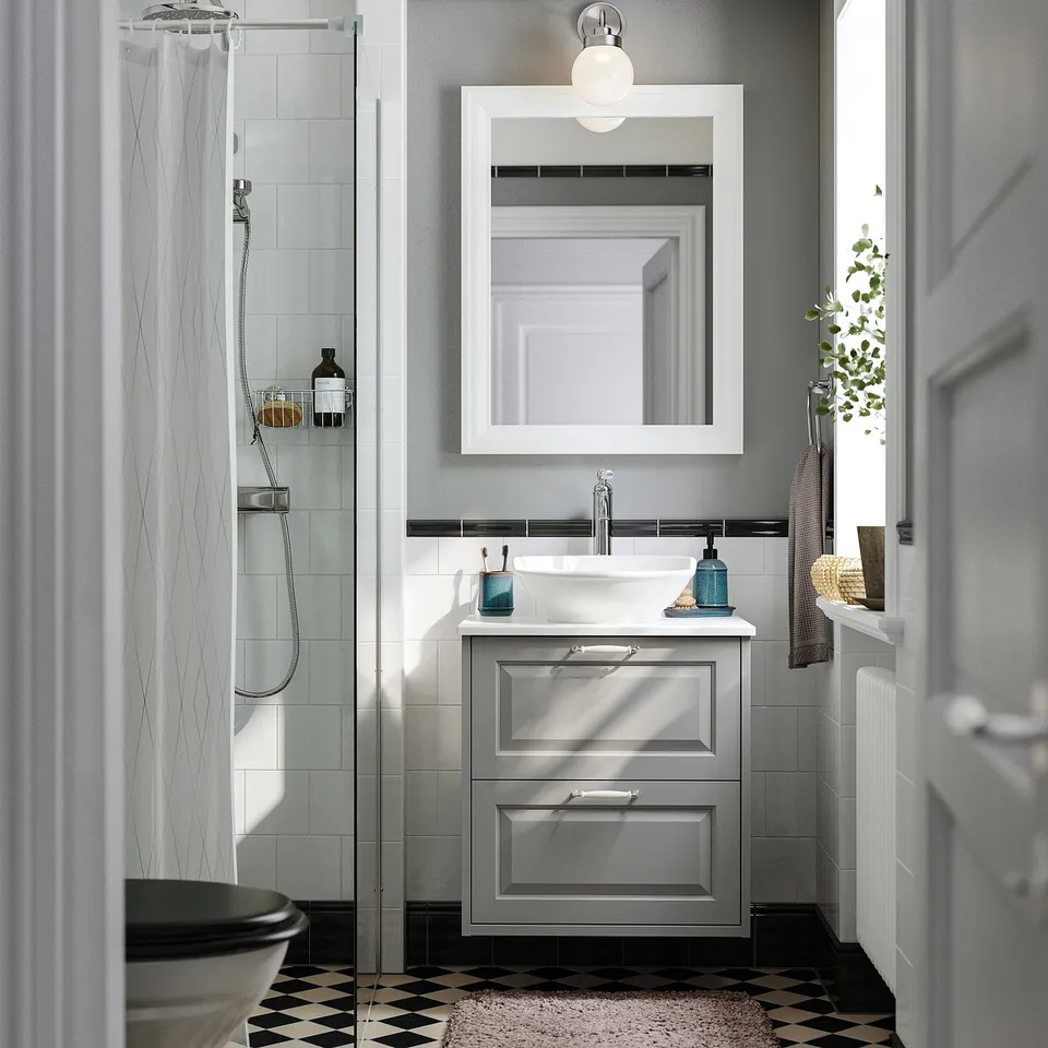 TÄNNFORSEN / VÄSTERSJÖN Wash-stnd w drawers/wash-basin, light grey/white marble effect, 62x49x79 cm