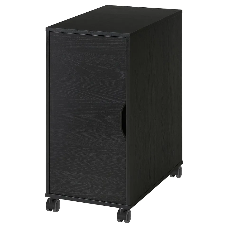 Black ALEX storage unit on wheels; rectangular, single-door design.