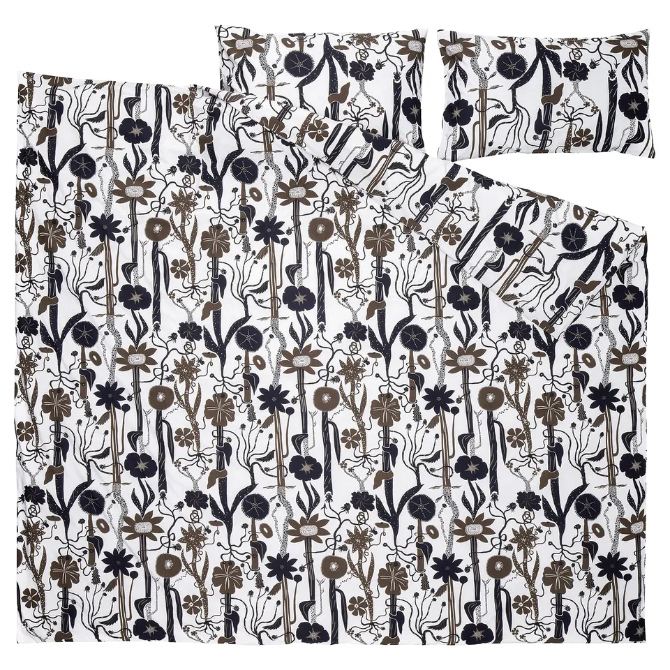 LUNDSKAFTING duvet set with wild botanical print and pillowcases.