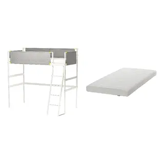VITVAL/ÅFJÄLL set: loft bed frame + foam mattress