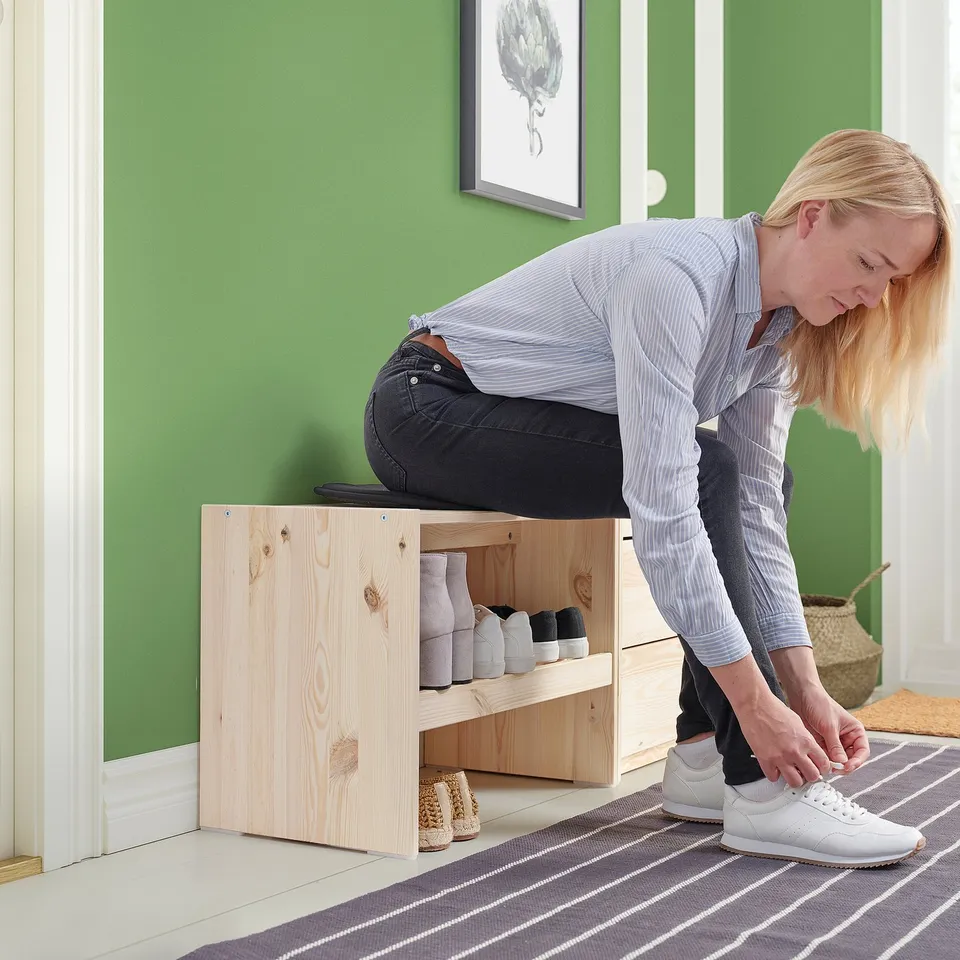 RAGGBERG Bench with shoe storage, pine, 60x35x45 cm