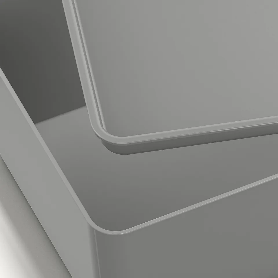 KUGGIS Box with lid, light grey, 13x18x8 cm