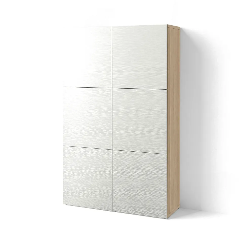 BESTÅ Storage combination with doors, white stained oak effect/Laxviken white, 120x42x193 cm