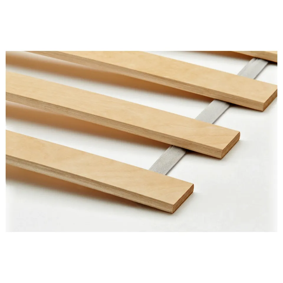 MALM bed frame, wooden slats, light wood colour, rectangular, simple modern design.