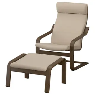 POÄNG armchair and footstool, walnut effect/Kelinge beige