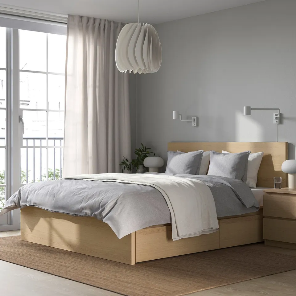 part: MALM bed frame, high, w 4 storage boxes