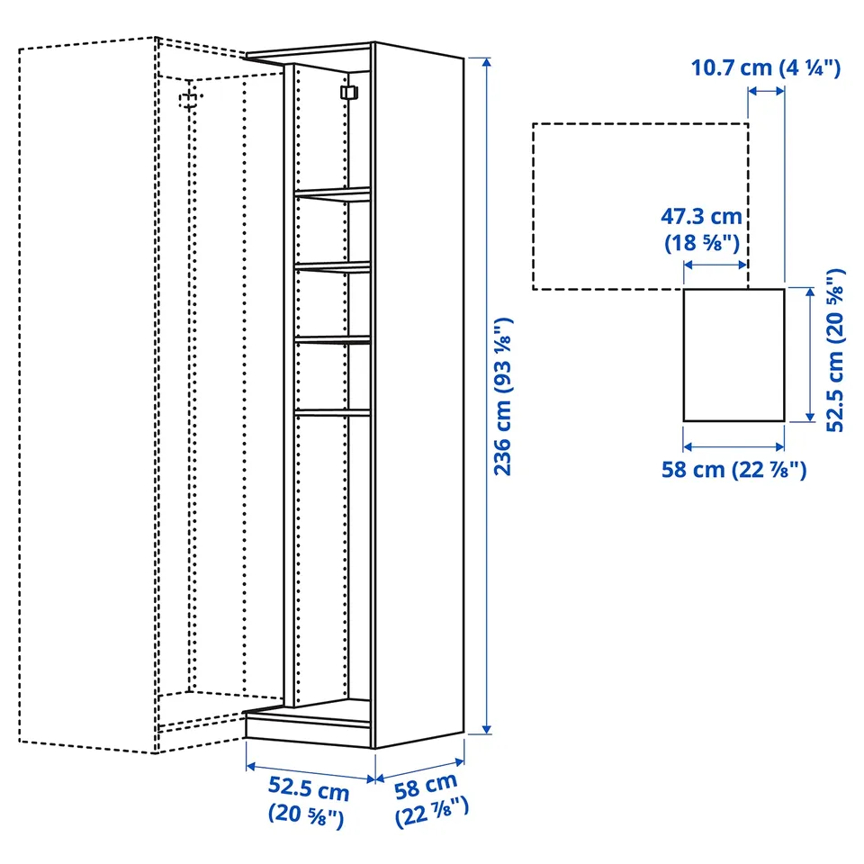 Illustration with measurements for the product: PAX.