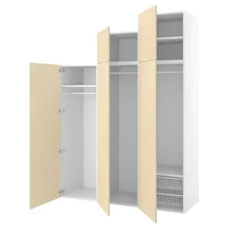 PLATSA wardrobe with 5 doors, white/Kalbåden lively pine effect, Width 180 x Depth 57 x Height 241 cm
