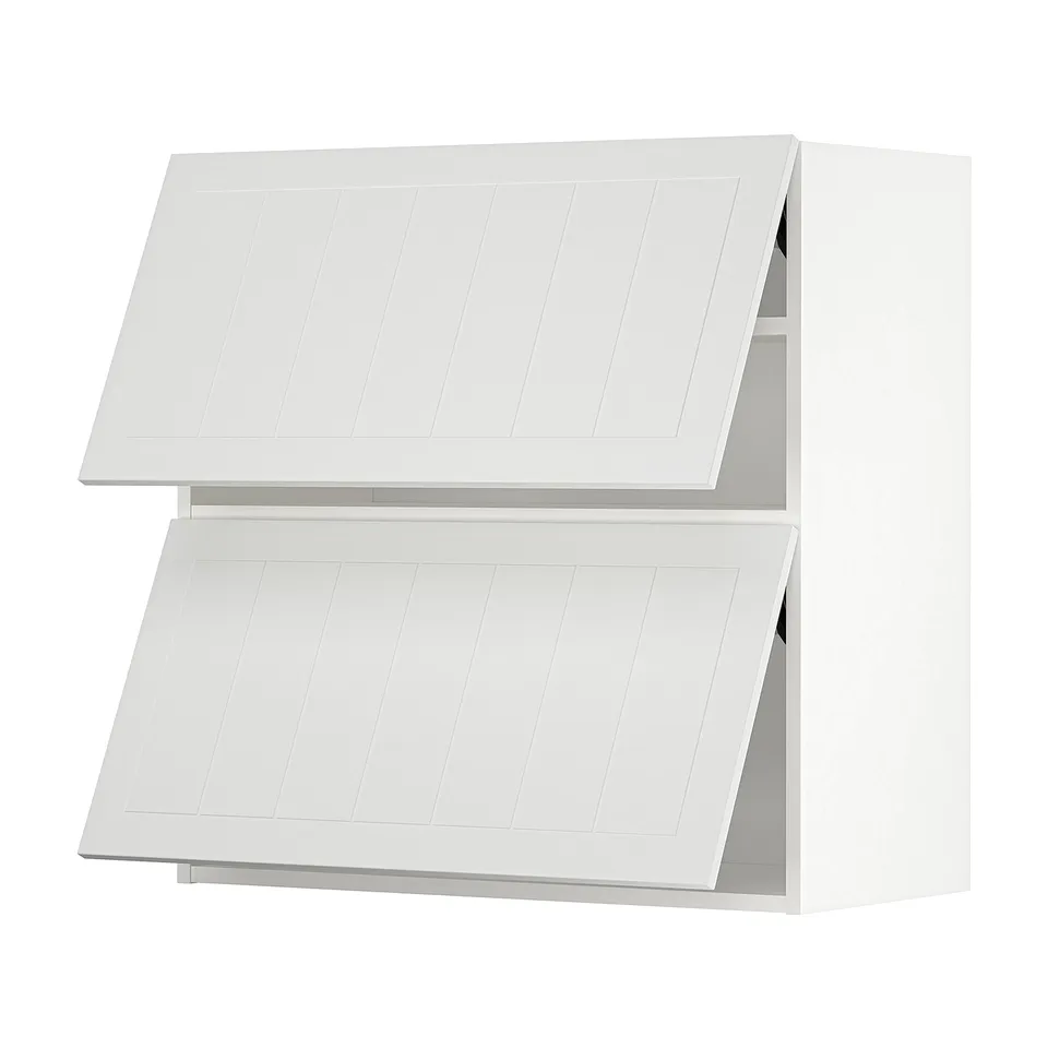 White METOD wall cabinets, rectangular with grooved design.
