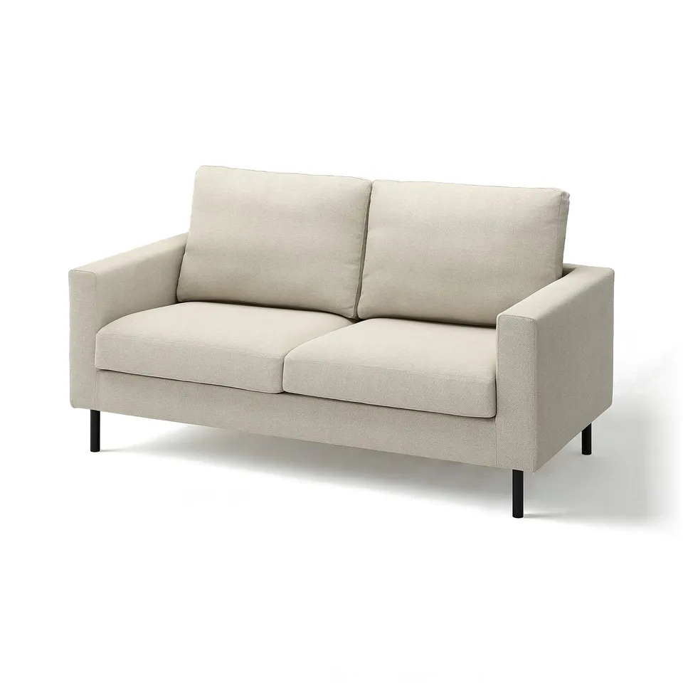 SALTSJÖBADEN beige sofa, light grey fabric, two cushions, modern design.