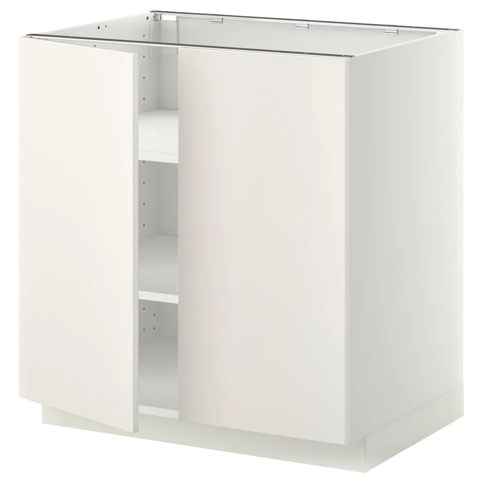 METOD white kitchen cabinet with veddinge design clean, modern lines. Square shape, smooth finish.