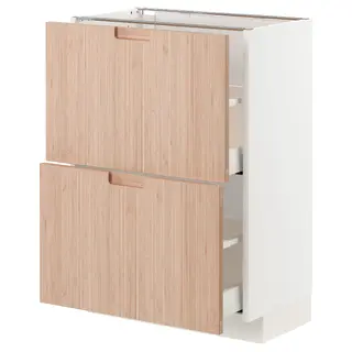 METOD / MAXIMERA base cabinet with 2 drawers, white/Fröjered light bamboo, 60x37x80 cm