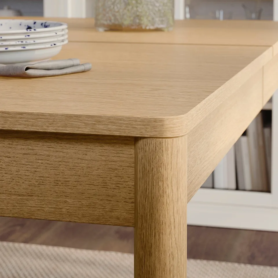 TONSTAD / TONSTAD Table and 4 chairs, oak veneer/oak effect Fridtuna light beige, 140/196x85 cm