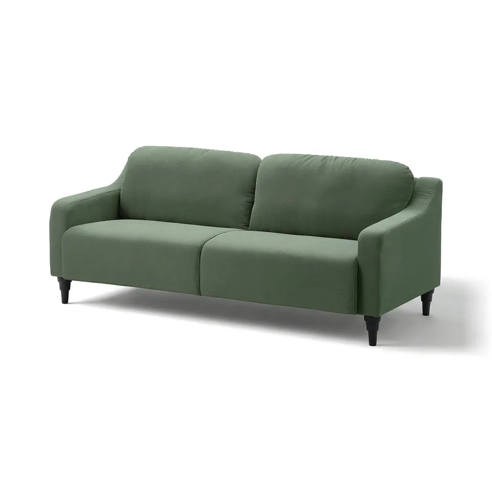 Green GULLVALLA modern sofa, cushioned, rounded edges, steady black legs.
