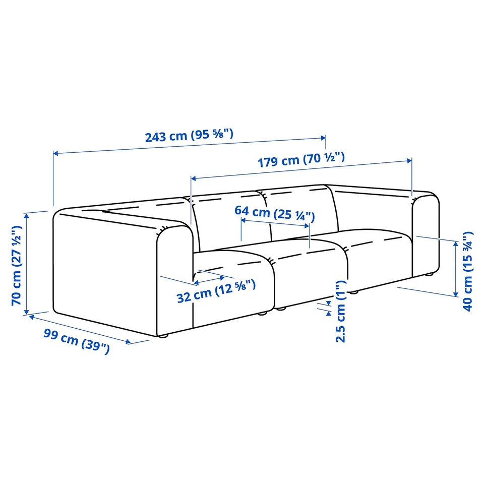 Illustration with measurements for the product: STOCKHOLM 2025.