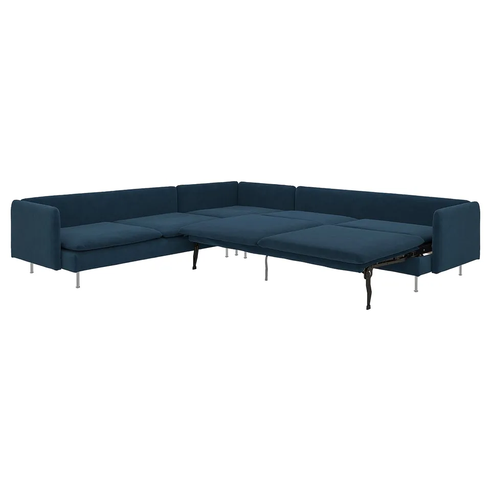SÖDERHAMN blue sectional sofa-bed. Modern, deep seat, convertible design with high legs.