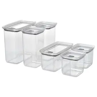 KORALLVIPPA dry food jar with lid, set of 6, transparent