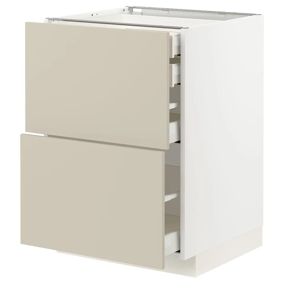 Beige METOD kitchen cabinet with drawers.