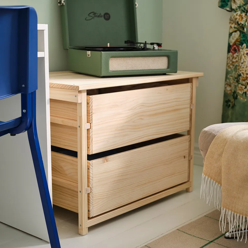 KRONÖREN Chest of 2 drawers, pine, 76x48x55 cm