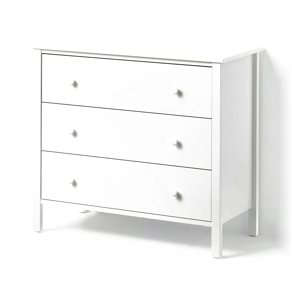 KILBERGET white 3-drawer chest, simple design, plastic knobs.