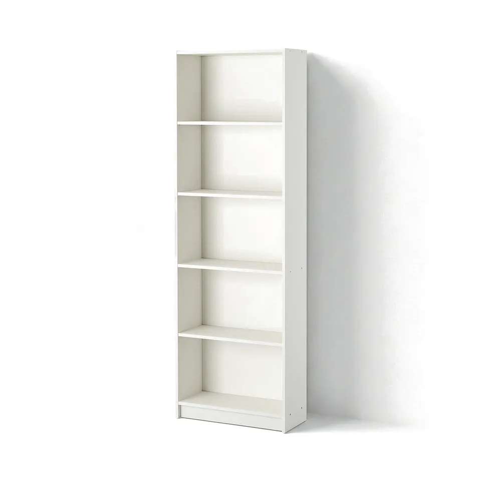 White, tall bookcase, GERSBY, four empty shelves, ideal for small spaces.