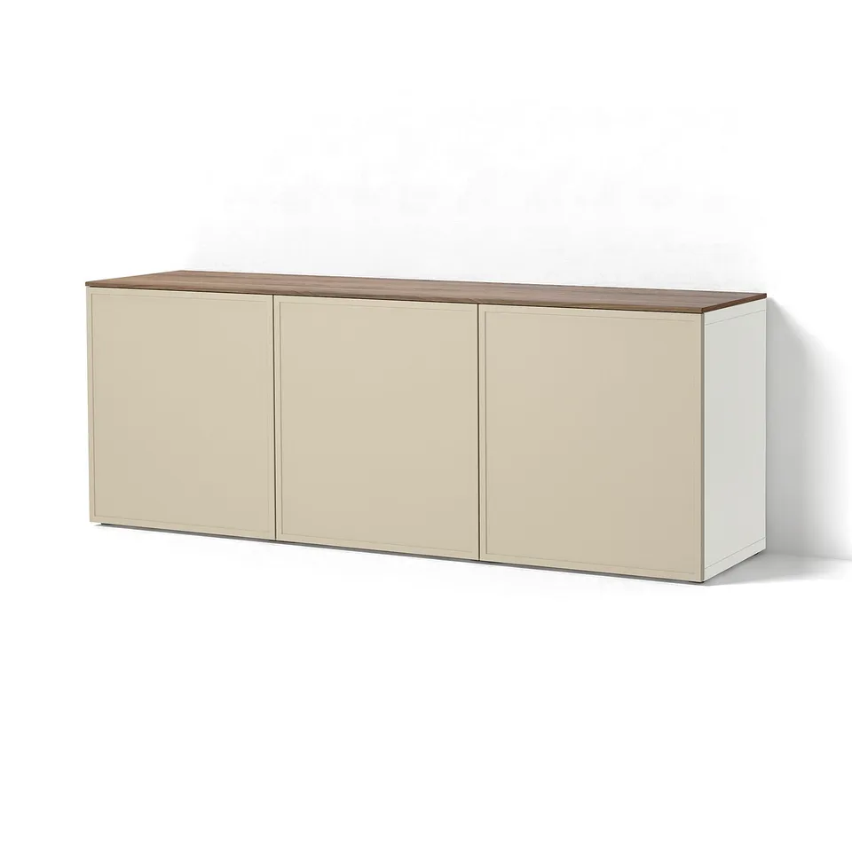 BESTÅ Wall-mounted cabinet combination, white Krukmakare/beige walnut effect, 180x42x65 cm