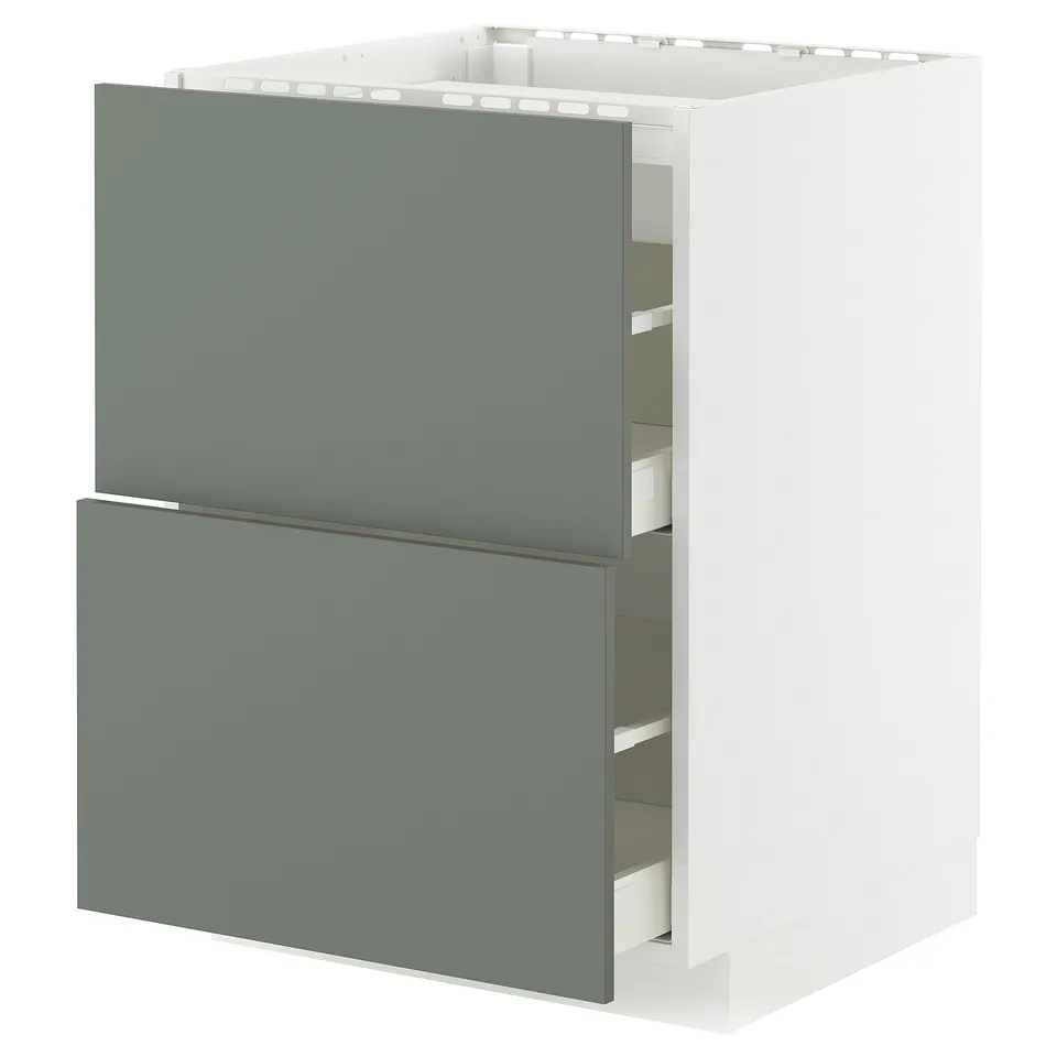 Modern grey-green cabinet from ikea METOD series, rectangular shape with a white frame.
