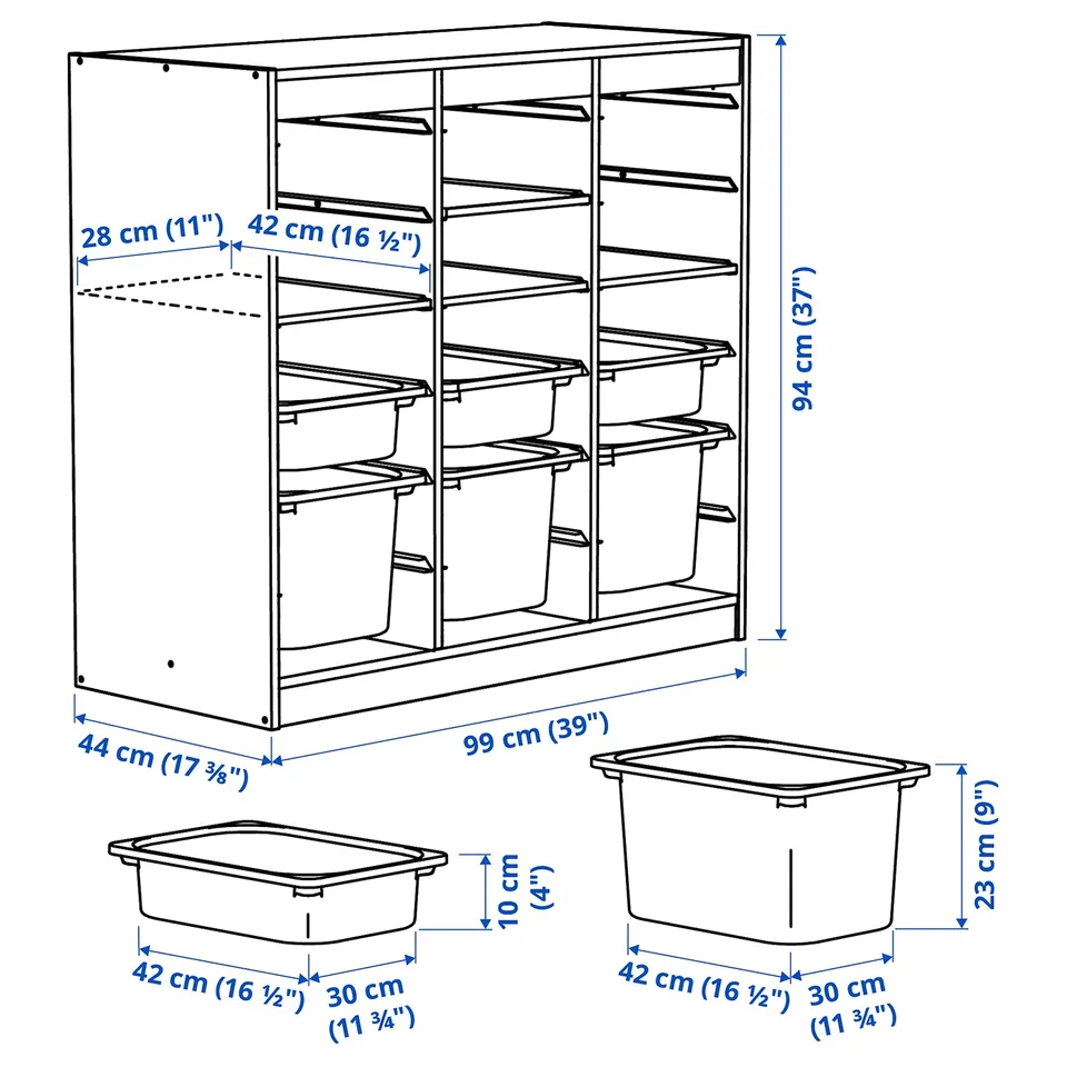 Illustration with measurements for the product: TROFAST.
