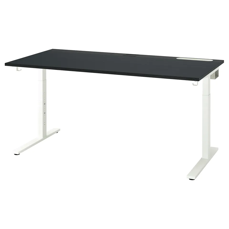 MITTZON desk, black top, white legs, adjustable height, modern design.
