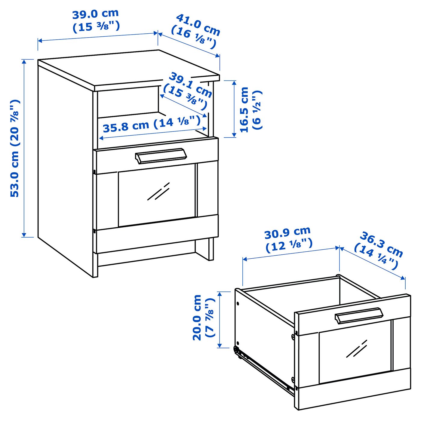 Illustration with measurements for the product: BRIMNES.
