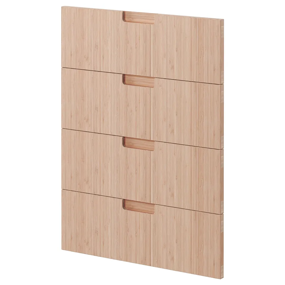 Depicts a METOD kitchen cabinet with natural bamboo fröjered fronts, featuring four drawers and a sleek, modern design.