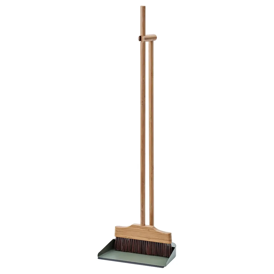 VINDSIKT Dustpan/broom, bamboo/grey-green