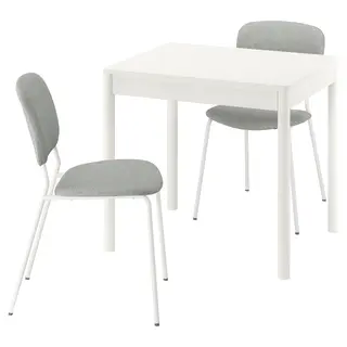 TONSTAD / VIHALS table and 2 chairs, off-white/white Tibbleby beige/grey, 80/120x70 cm