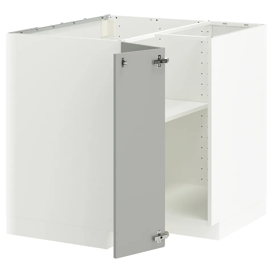 METOD kitchen cabinet set, light grey, white interior, modern minimalist design.
