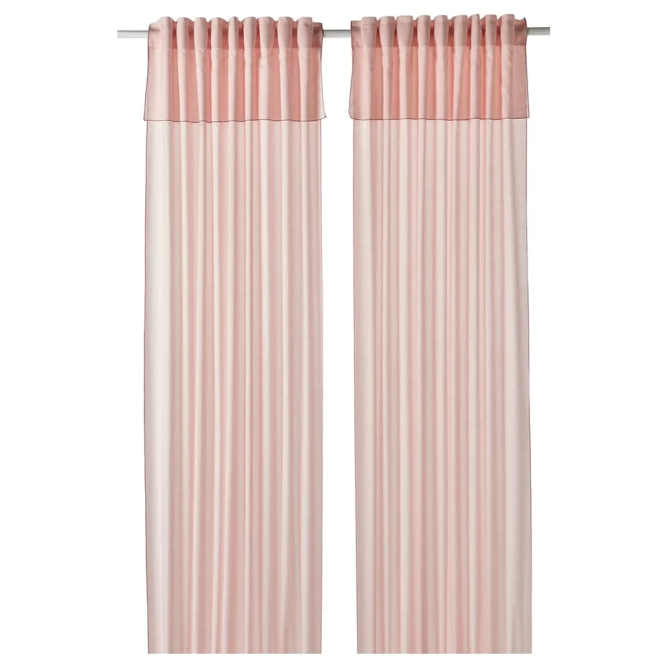 MOALISA pink curtains, sheer, rectangular, with rope heading.