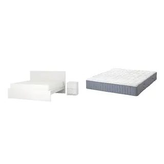 MALM/VÅGSTRANDA Bed with 28cm thick mattress, pocket sprung, foam,7 comfort zones, extra firm