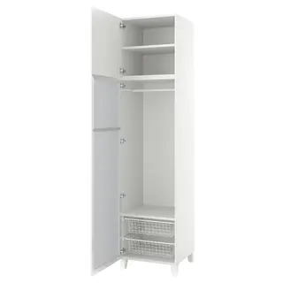 PLATSA wardrobe with 2 doors, white STRAUMEN mirror glass/FONNES white, 60x57x251 cm
