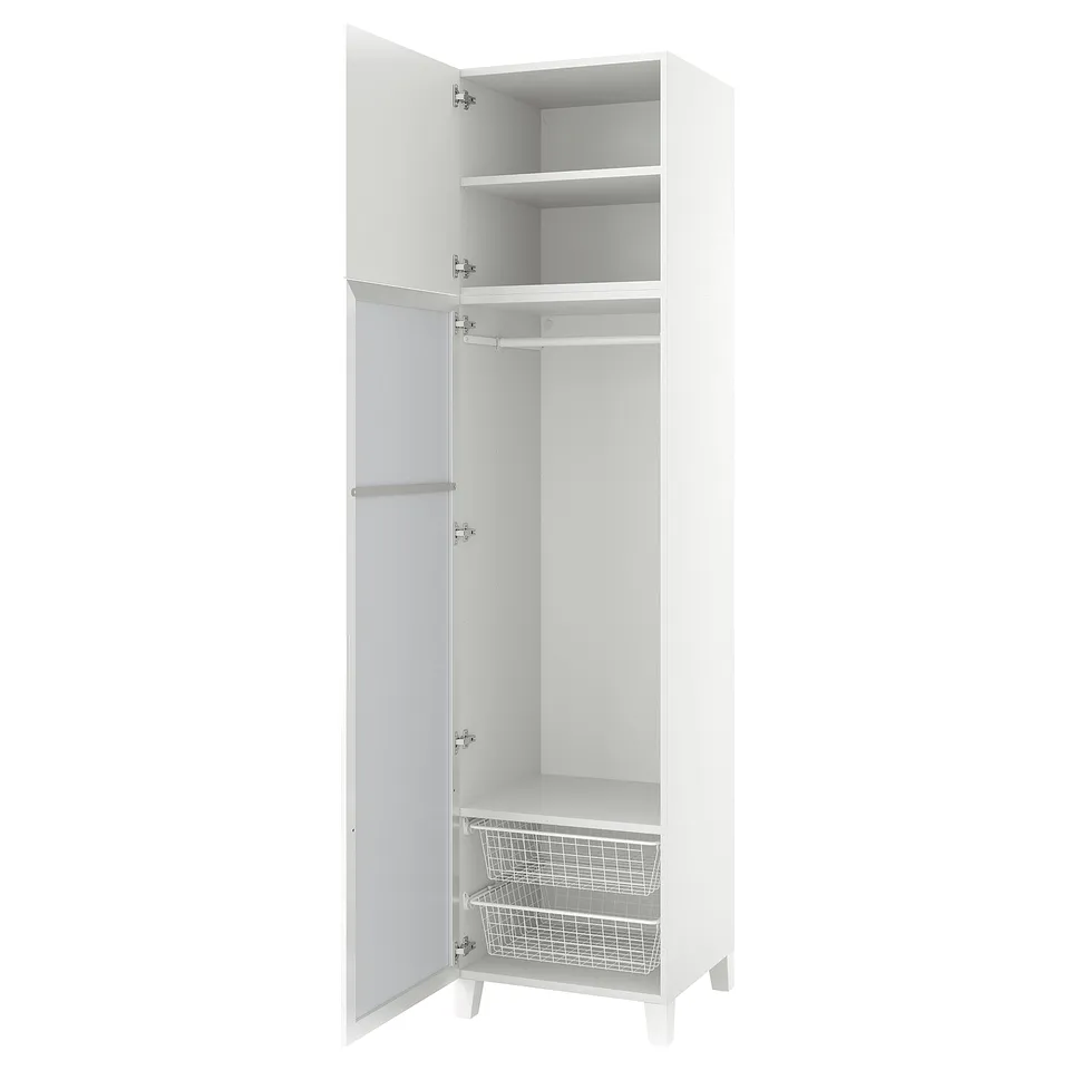 PLATSA Wardrobe with 2 doors, white STRAUMEN mirror glass/FONNES white, 60x57x251 cm