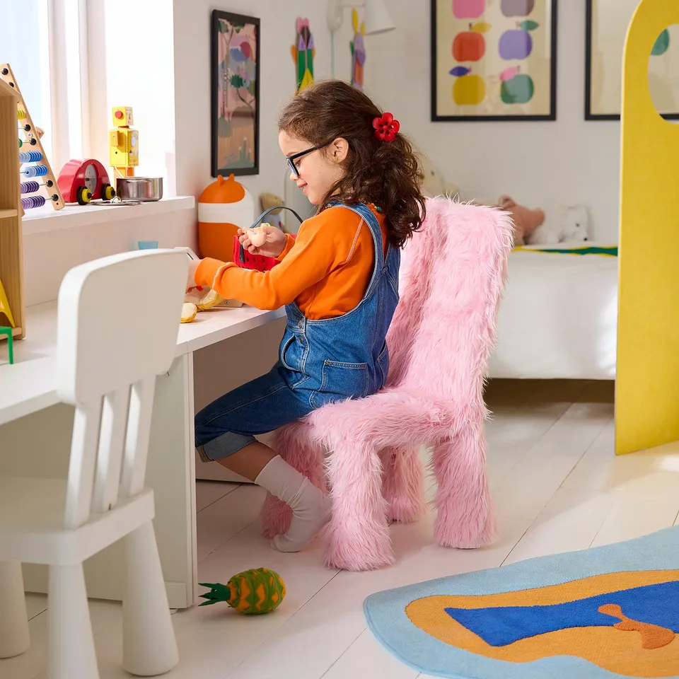 GREJSIMOJS Cover for children's chair, faux fur/pink
