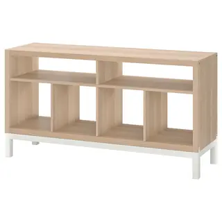 KALLAX tv bench with underframe, white stained oak effect, 147x39x78 cm