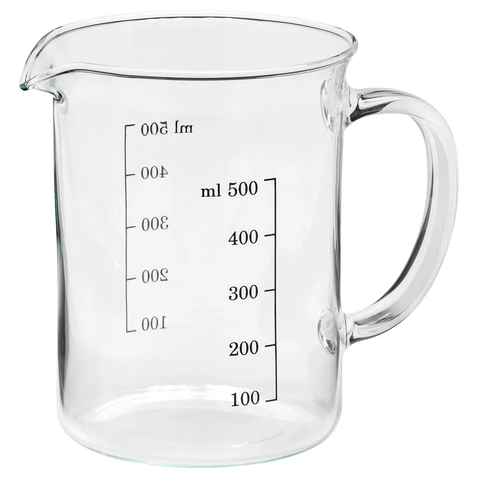 Translucent glass VARDAGEN measuring jug, clear markings, handle, heat-resistant, kitchen tool.