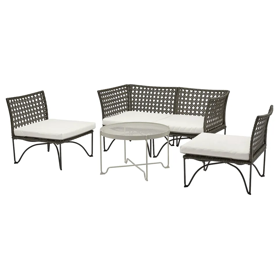 JUTHOLMEN outdoor furniture: 3-piece wicker set, gray/white, wicker & steel, l-shaped, modern design.