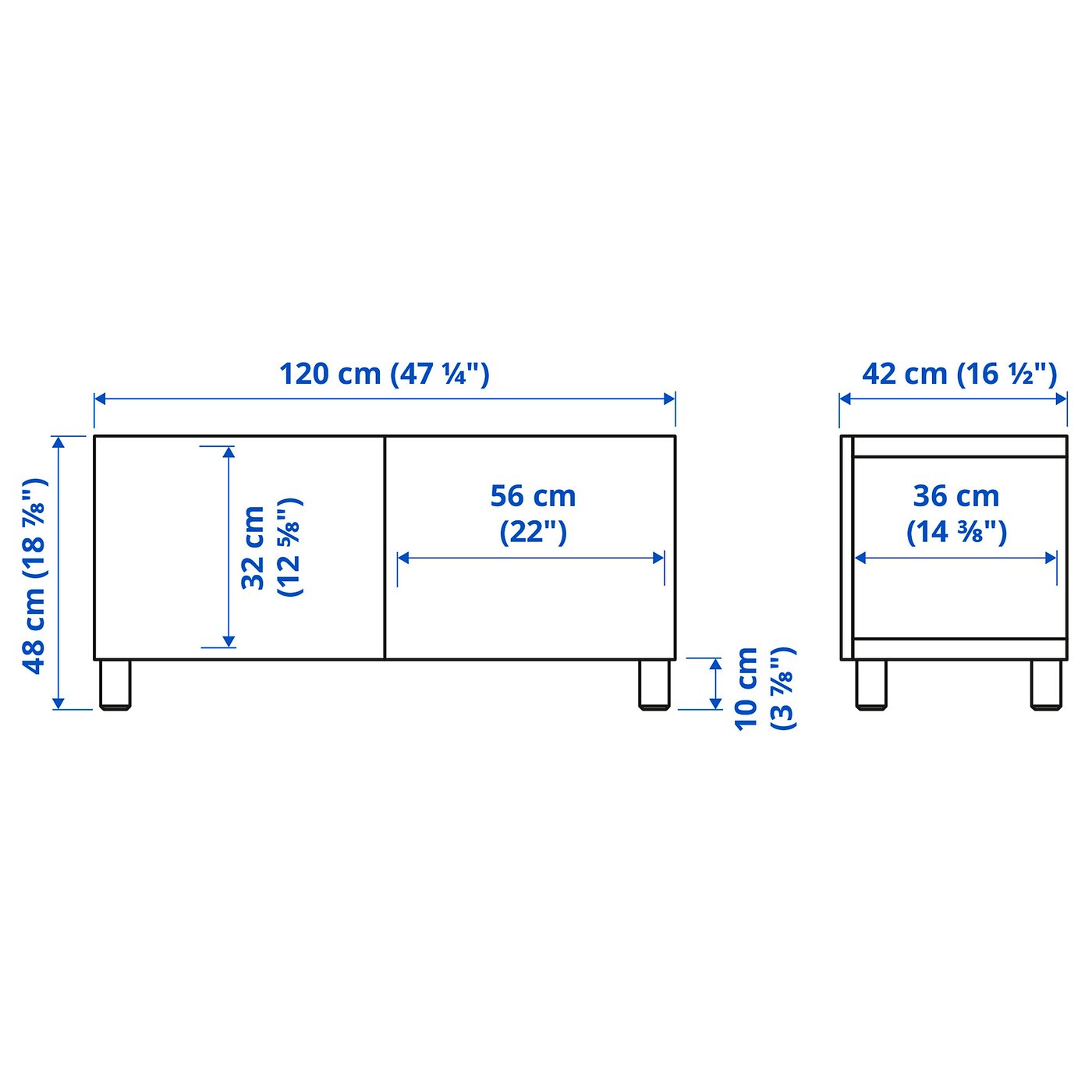 Illustration with measurements for the product: BESTÅ.